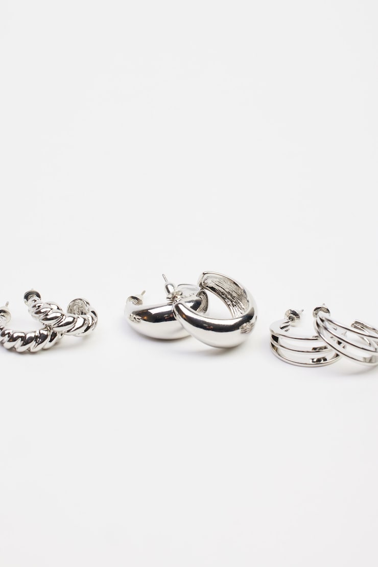 3 Pack Textured Hoop Earrings Gray - Image 3