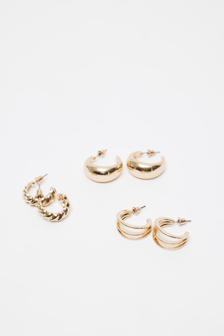 3 Pack Textured Hoop Earrings YELLOW - Image 5