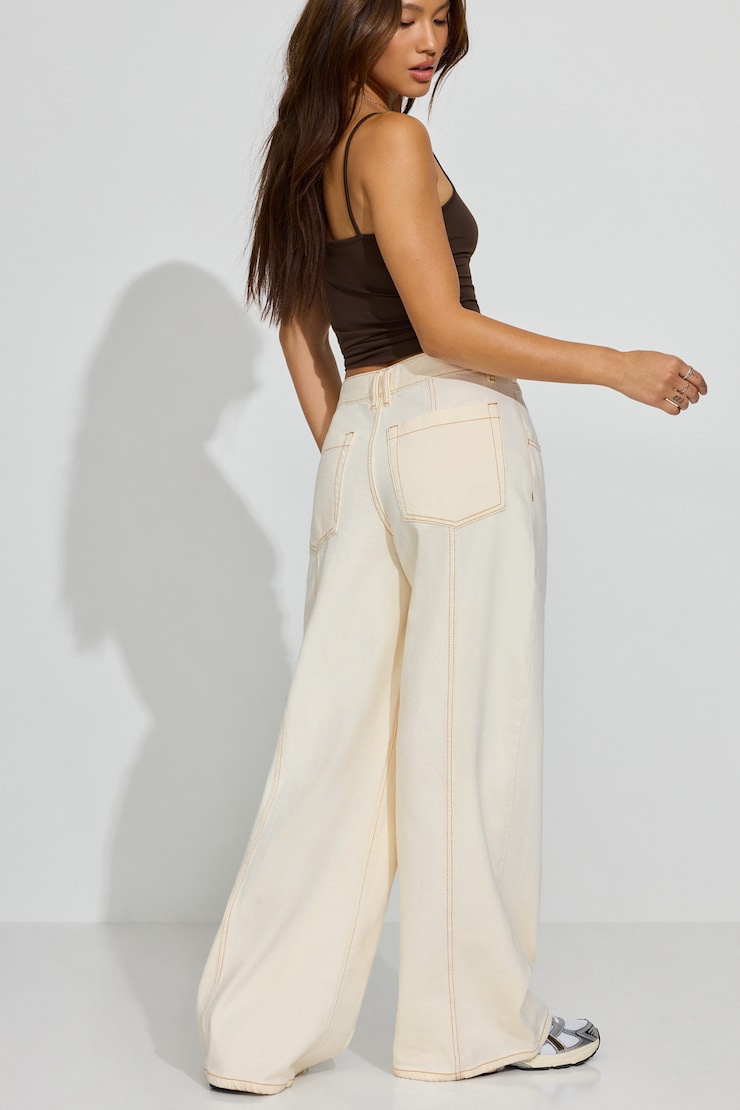 Seamed Mega Jeans Beige - Image 4