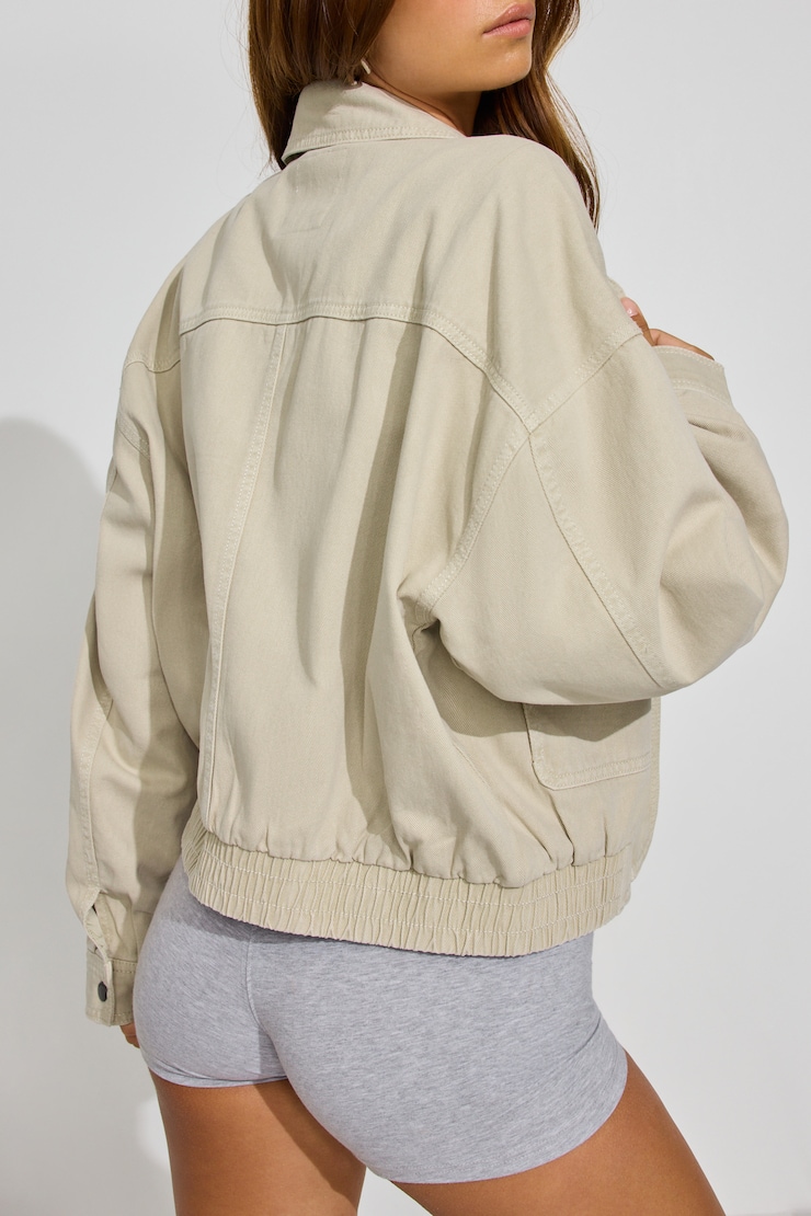 Twill Bomber Jacket Beige - Image 5