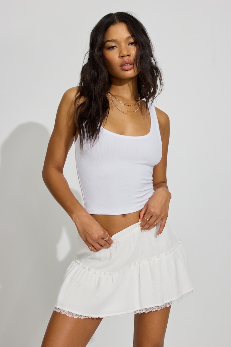 Tiered Mini Skirt White - Image 2
