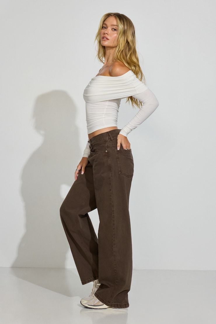 Low Rise Baggy Pants Brown