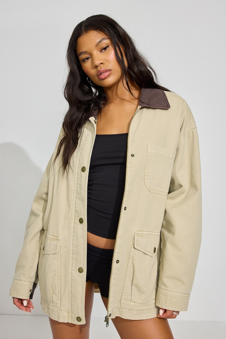 Long Twill Field Jacket Beige