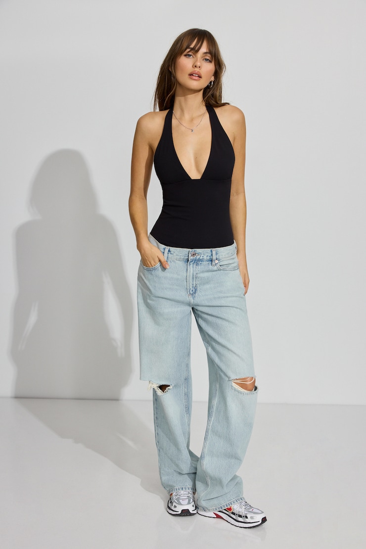 Sleek Plunge Halter Bodysuit Black - Image 4