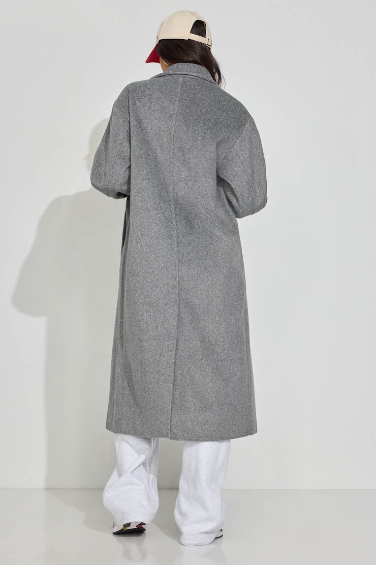 Oversized Long Felted Trench Coat Grey - Image 4