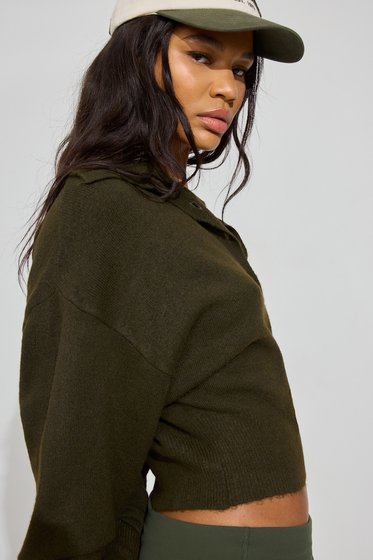 Long Sleeve Spongy Henley Sweater Green - Image 2