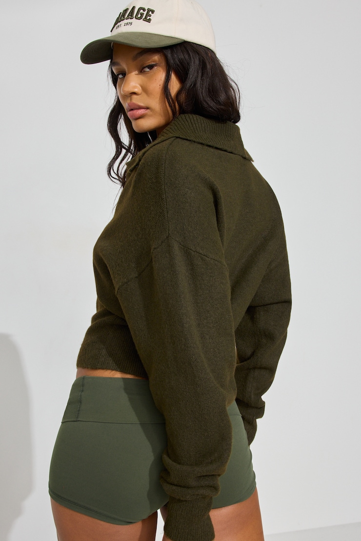 Long Sleeve Spongy Henley Sweater Green - Image 3