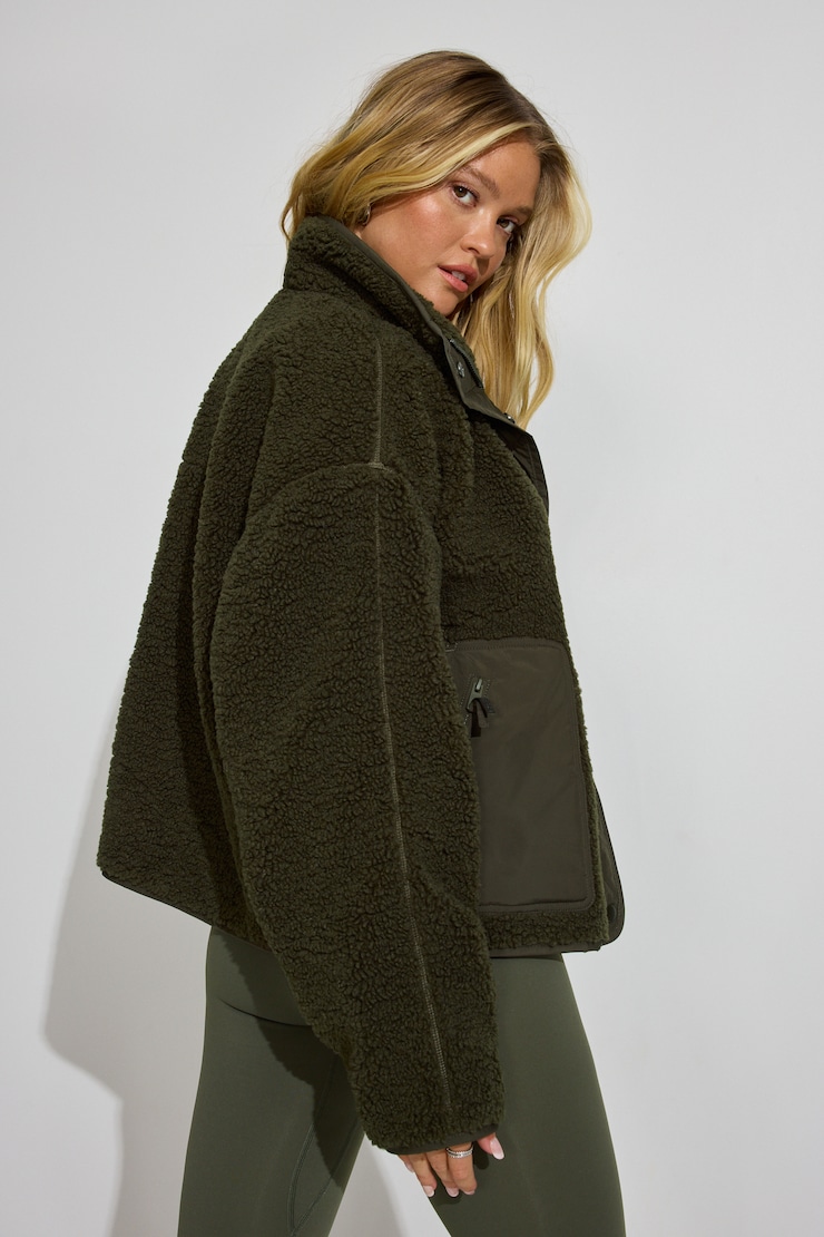 Sherpa Mixed Media Jacket Green - Image 4