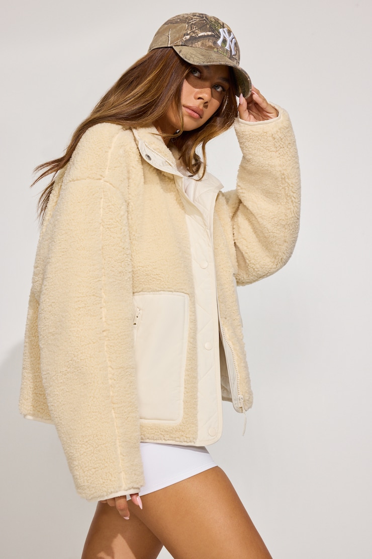 Sherpa Mixed Media Jacket White - Image 3