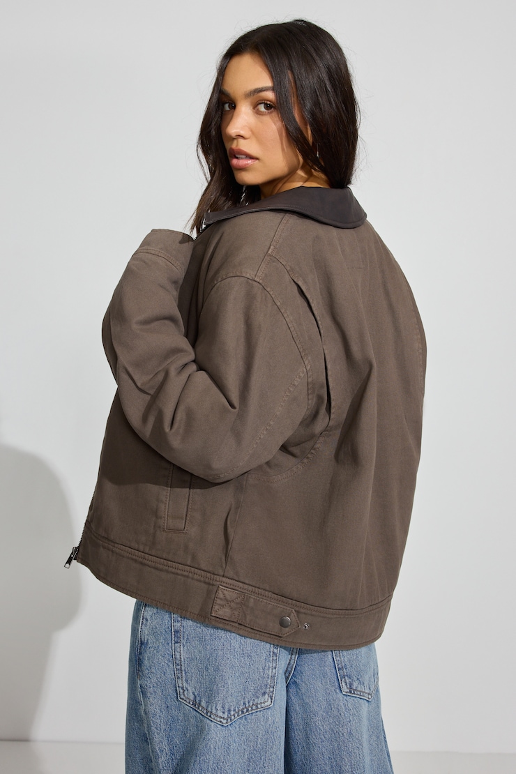Twill Worker Jacket Brown - Image 4