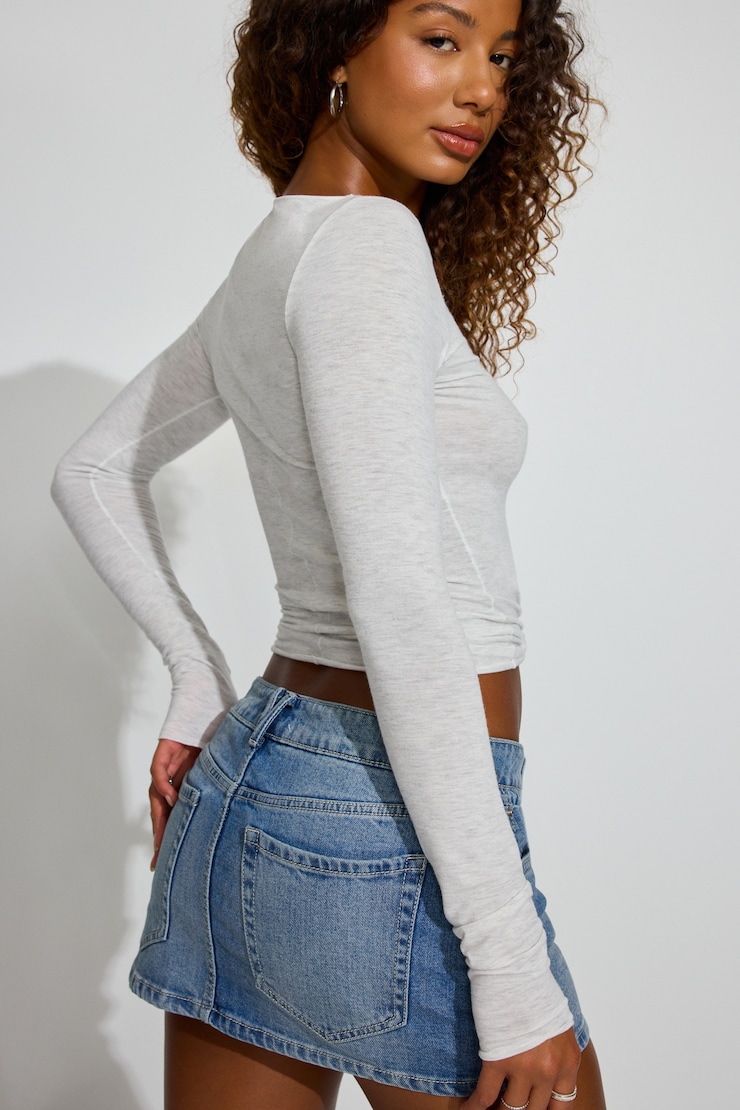 SexyCozy Boat Neck Long Sleeve Top Gray - Image 4