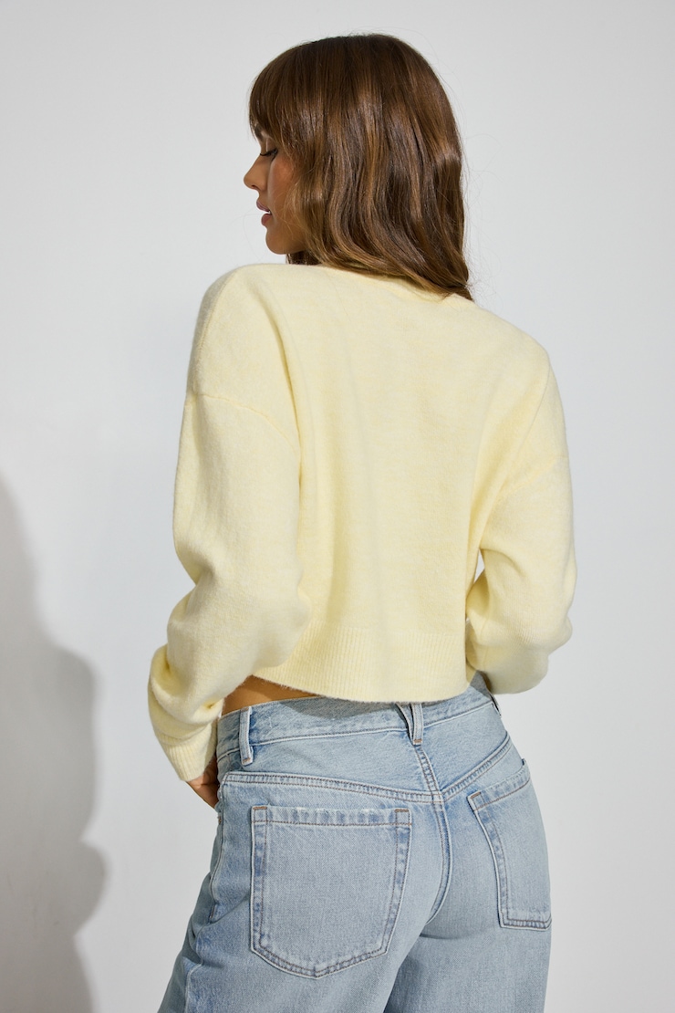 Renee Spongy Cropped Cardigan Yellow - Image 4