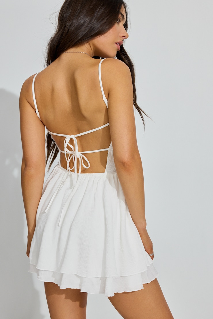 Kenzie Smocked Tiered Romper Dress White - Image 4