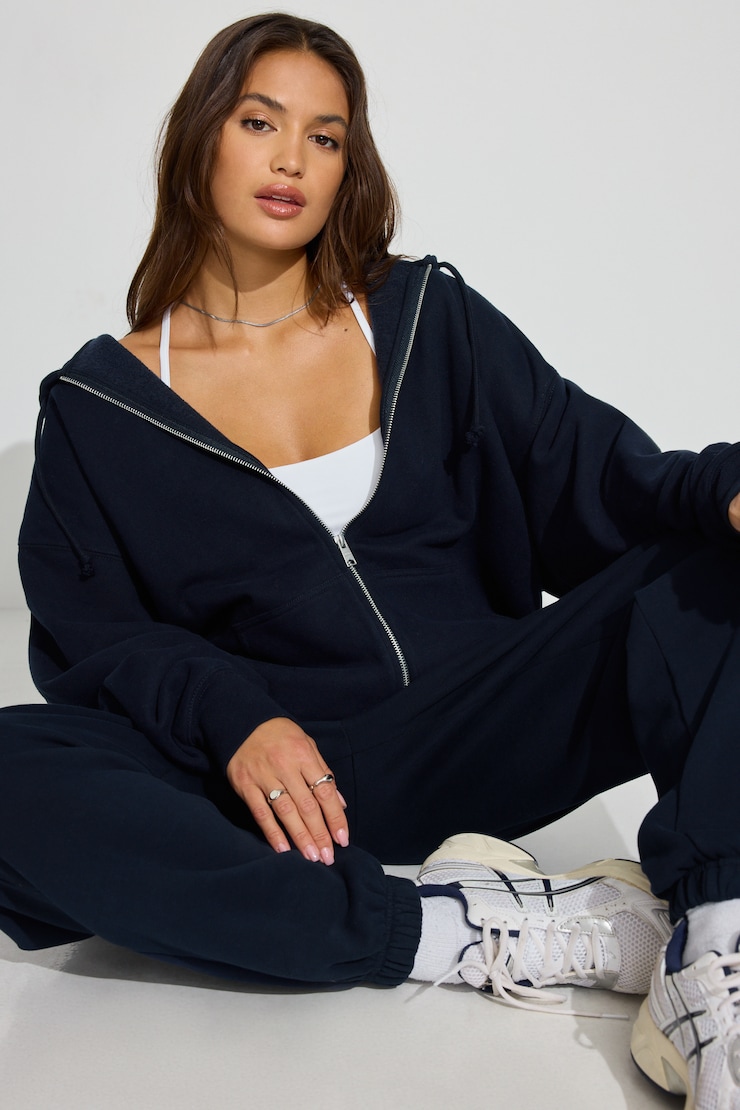 SoftTerry Oversized Zip-Up Hoodie Navy - Image 2