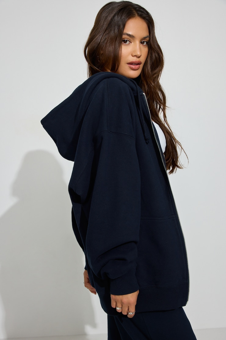 SoftTerry Oversized Zip-Up Hoodie Navy - Image 3