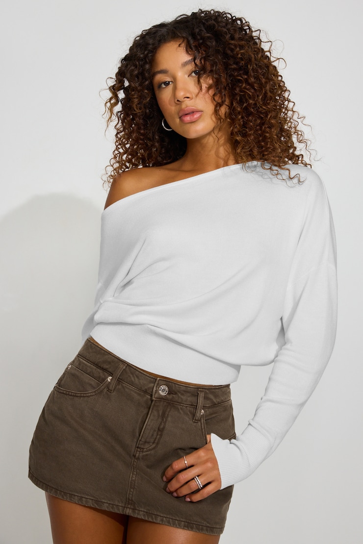 Rae Asymmetric Fine Sweater White