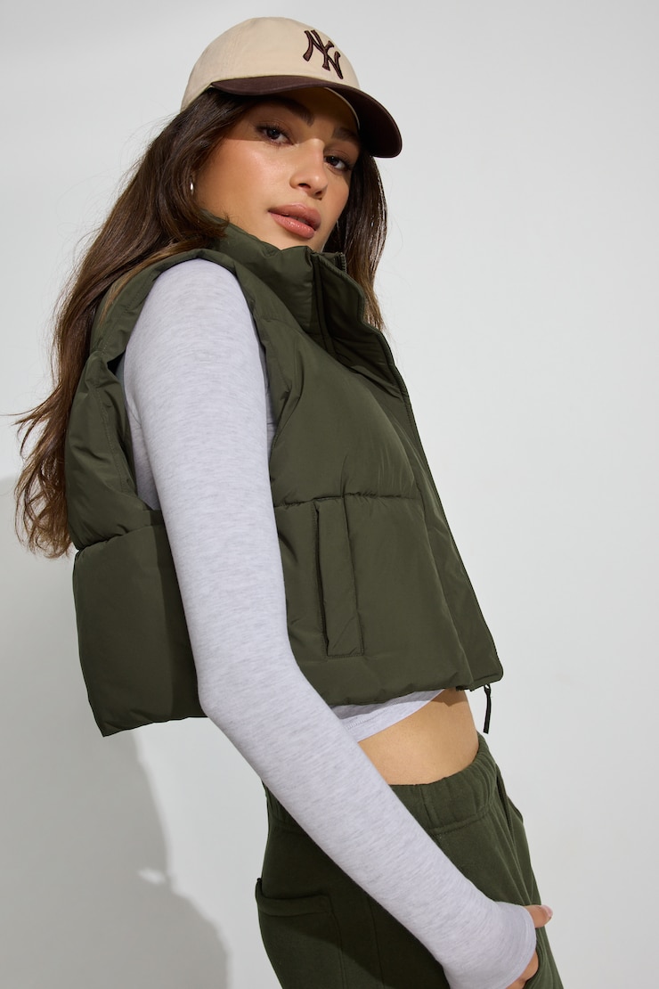 Mini Puff Vest Khaki - Image 2