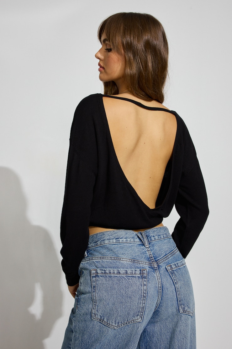 Open Cross Back Sweater Black - Image 3