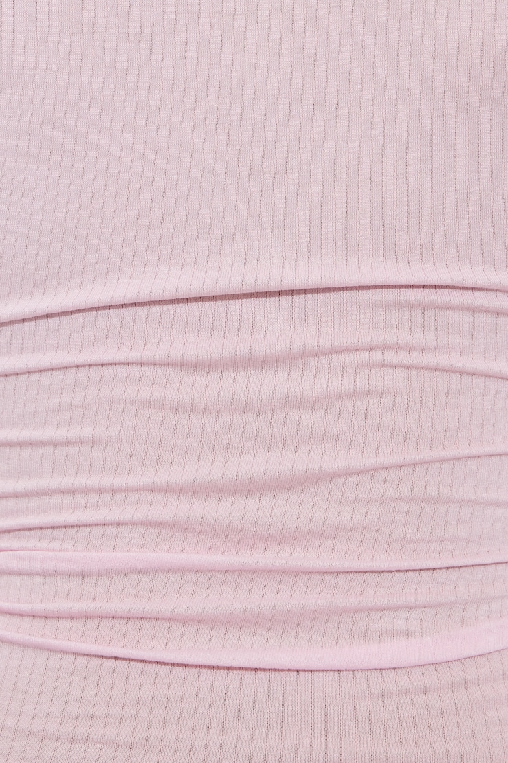 Sheer Ribbed Henley Long Sleeve Top Pink - Image 4