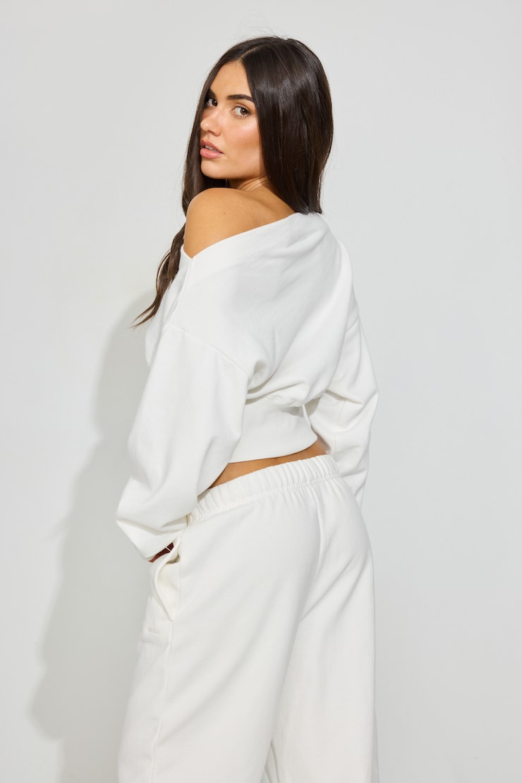 SoftTerry Rib Off Shoulder Sweater White - Image 2
