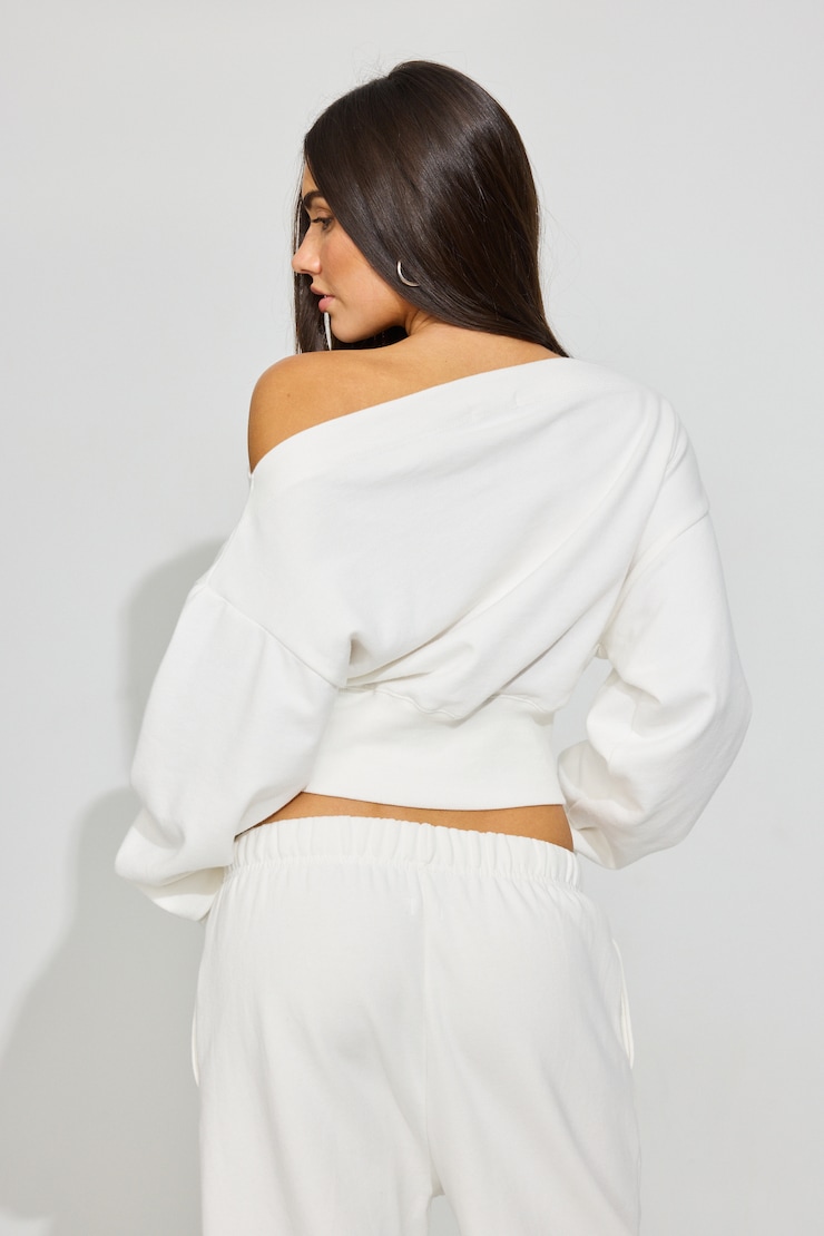 SoftTerry Rib Off Shoulder Sweater White - Image 3