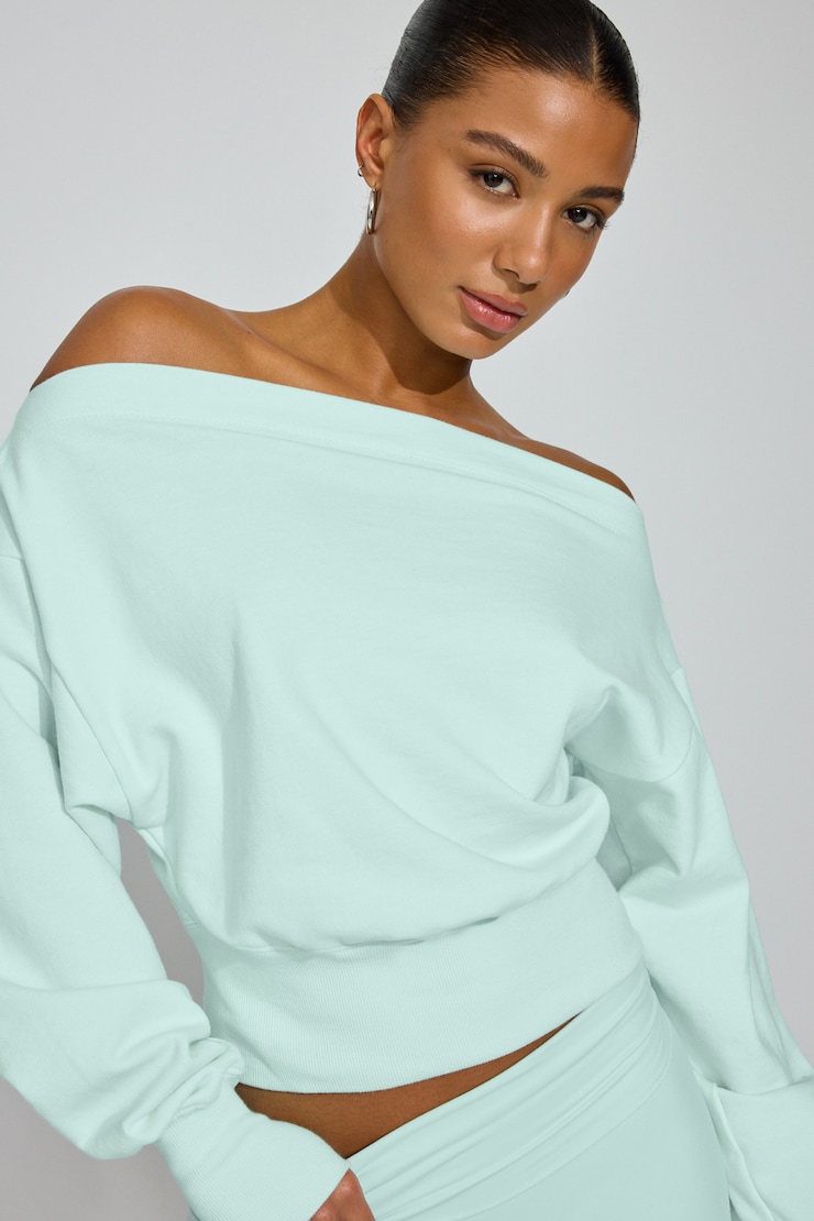 SoftTerry Rib Off Shoulder Sweater Blue
