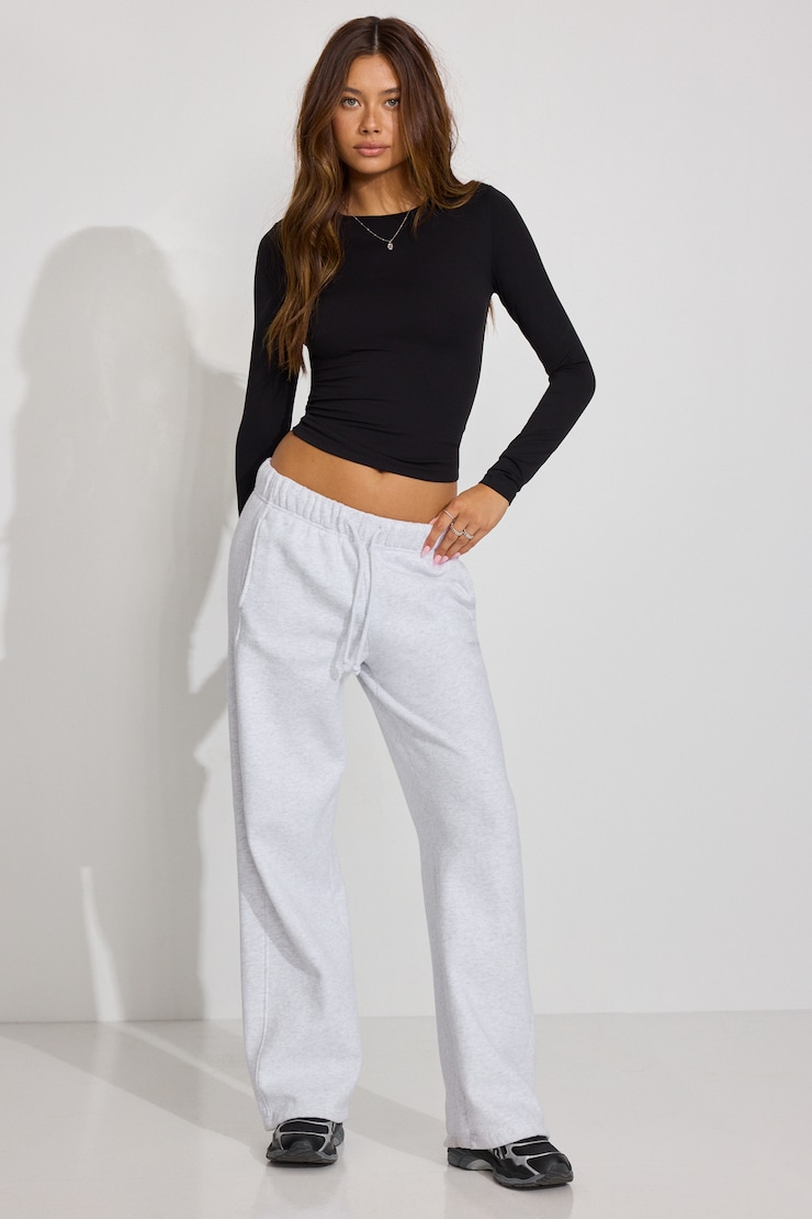 Sleek Crewneck Long Sleeve Top Black - Image 2