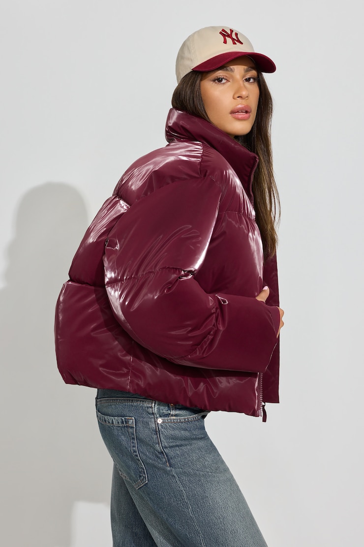 Shiny Puffer Jacket Burgundy - Image 2