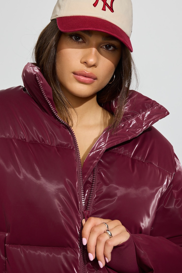 Shiny Puffer Jacket Burgundy - Image 4