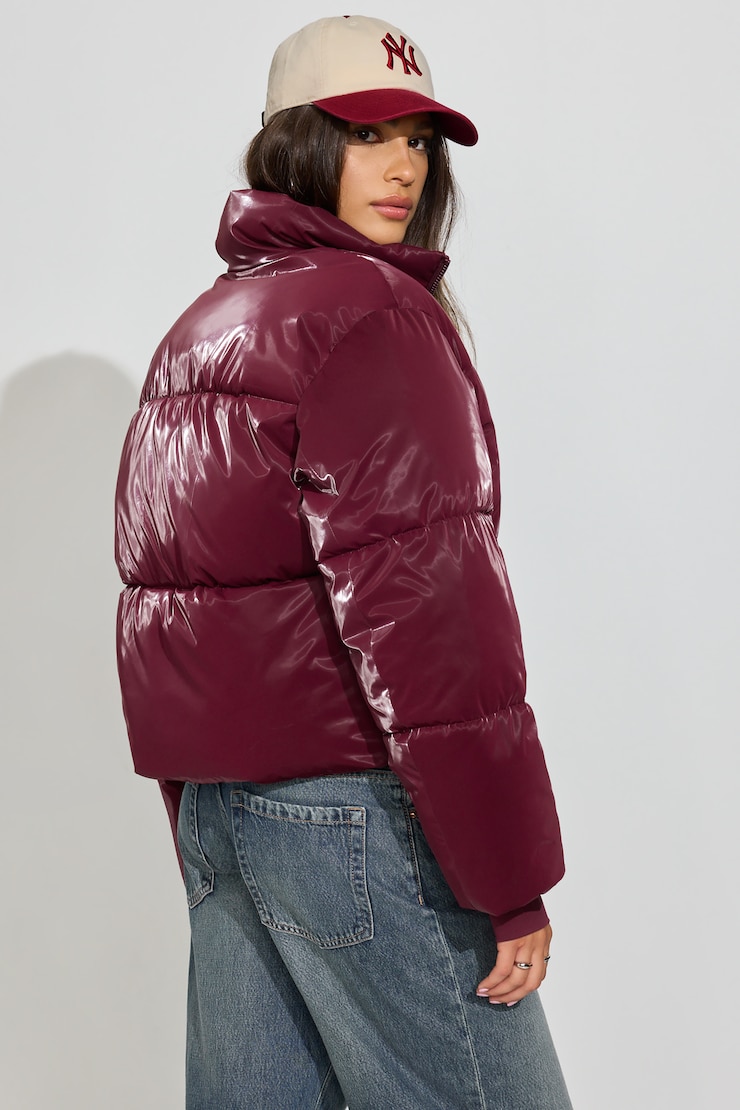 Shiny Puffer Jacket Burgundy - Image 5