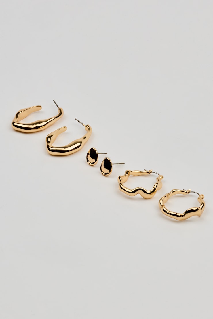 3 Pack of Wavy Studs and Hoop Earrings Yellow - Image 2