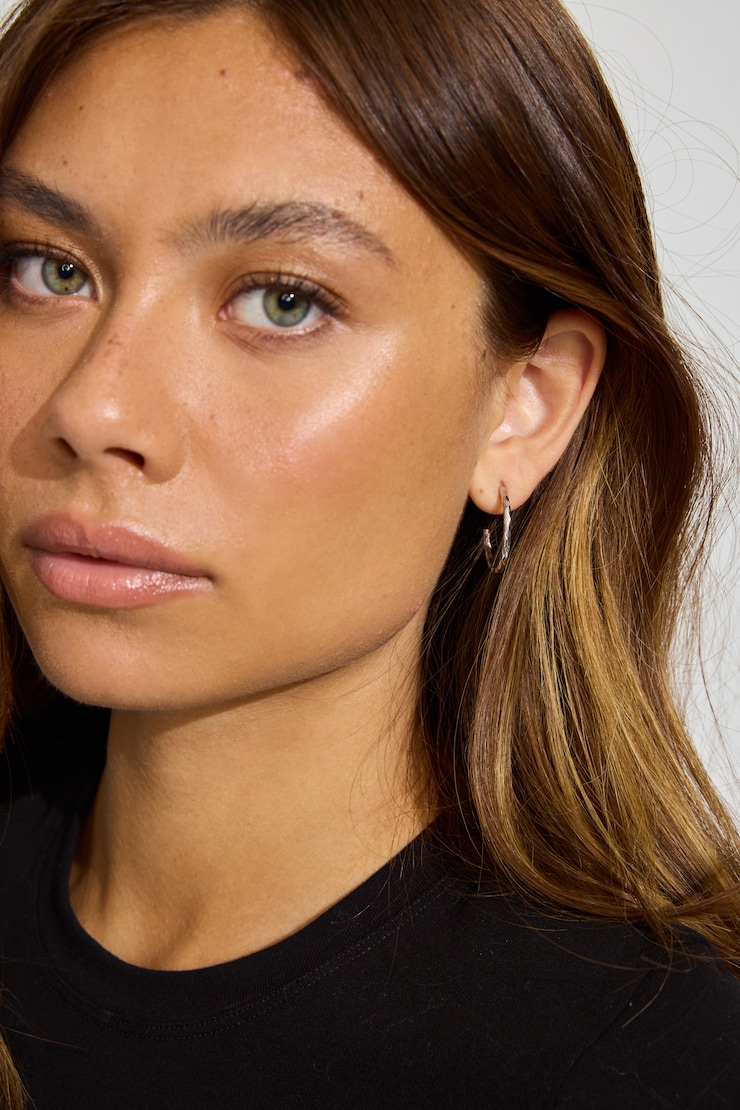 Set of 3 Textured Open Hoop Earrings Gray - Image 2