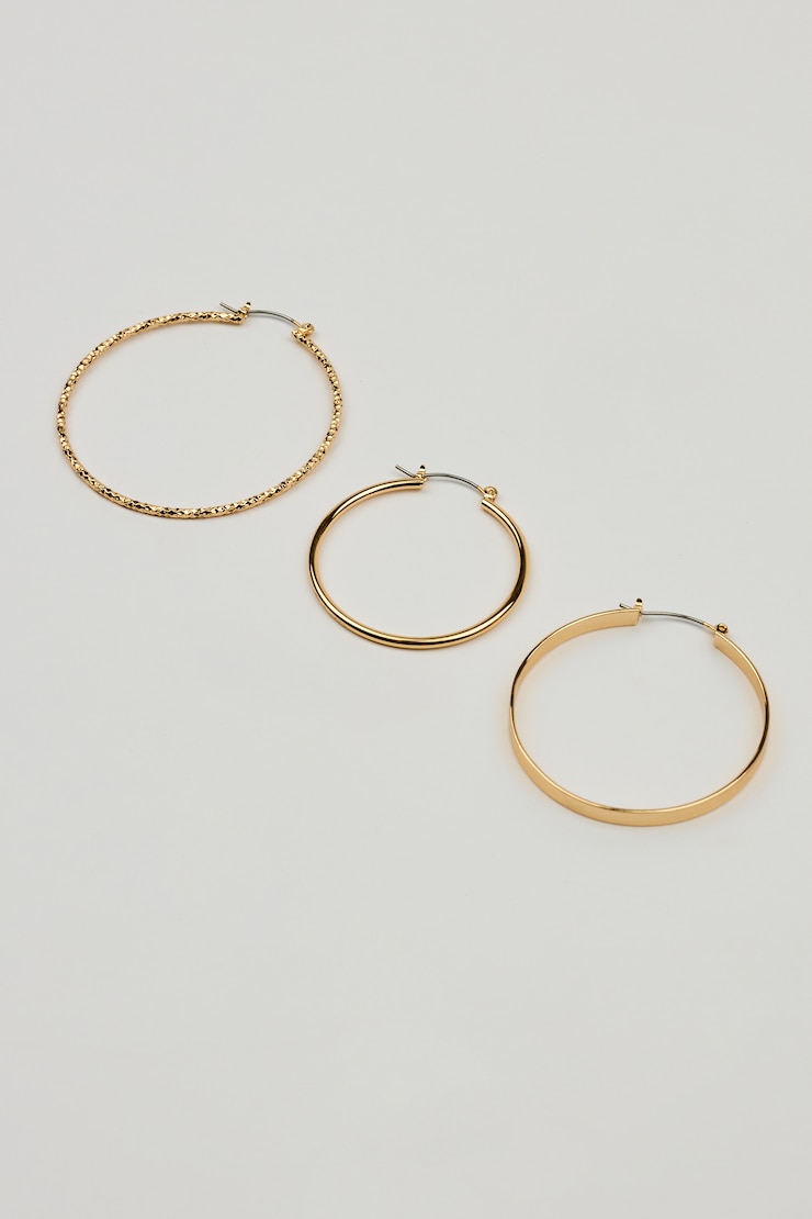 3 Pack Smooth & Textured Hoop Earrings Yellow - Image 3