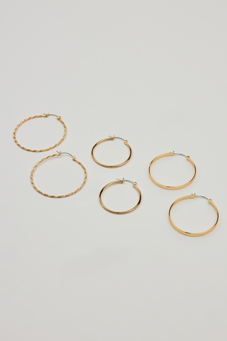 3 Pack Smooth & Textured Hoop Earrings Yellow - Image 4