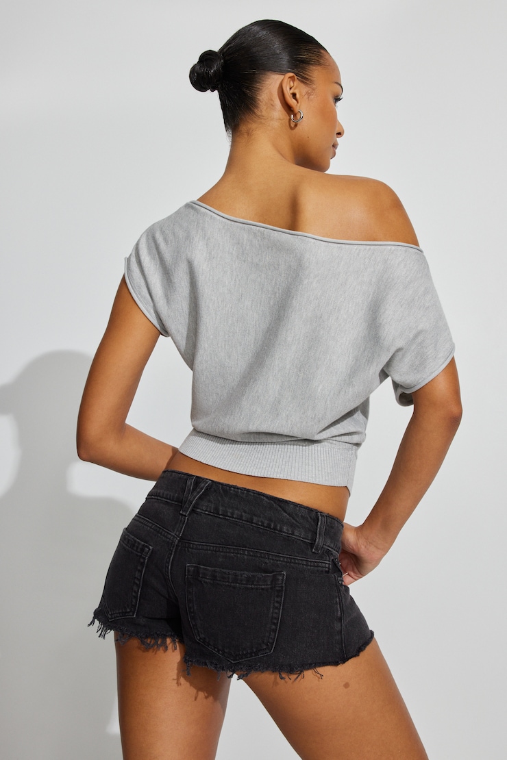 Ultra Low Rise Relaxed Denim Shorts Black - Image 3