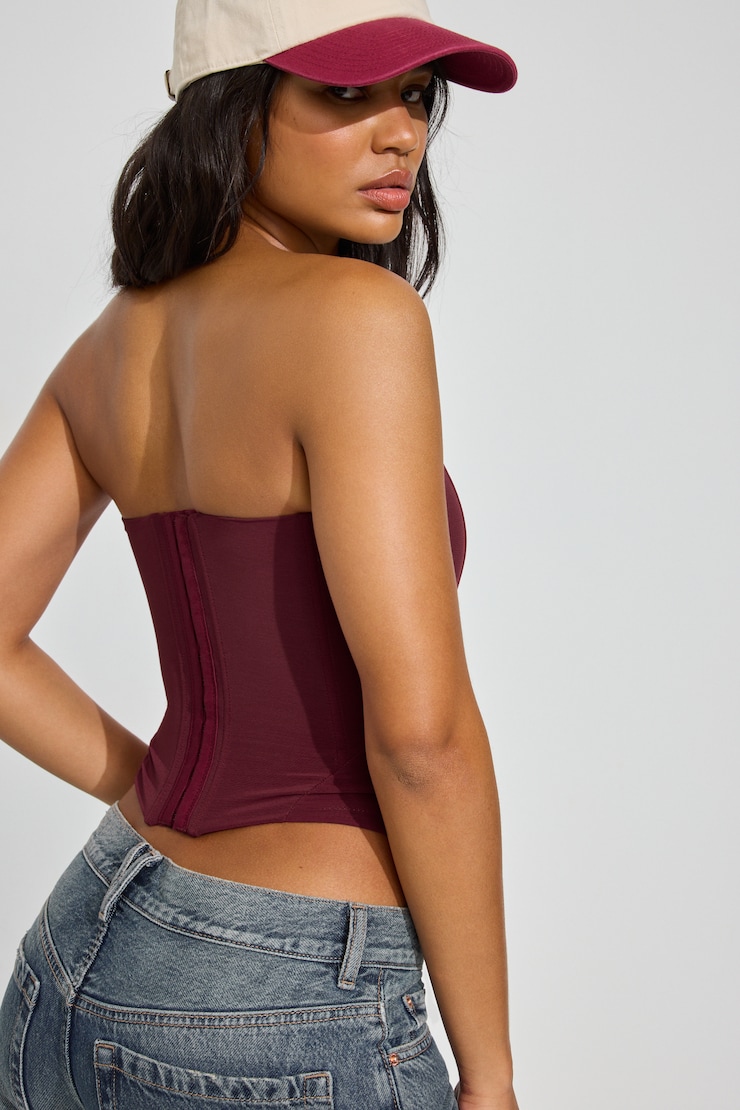 Mesh Longline Tube Corset Top Burgundy - Image 3