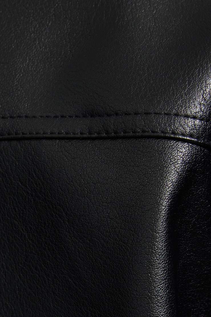 Oversized Faux Leather Stand Collar Bomber BLACK - Image 5