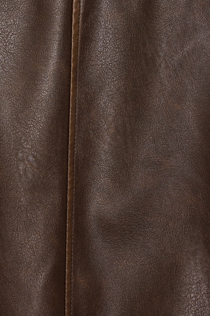 Oversized Faux Leather Stand Collar Bomber Brown - Image 5