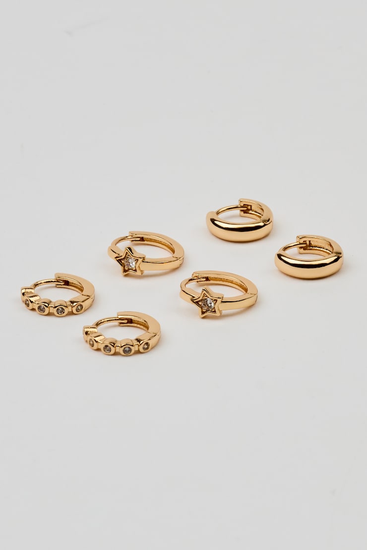 3 Pack Mini Stars & Gem Hoop Earrings White - Image 3