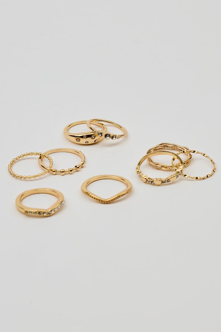 Set of 9 Gemmed & Textured Rings White - Image 2
