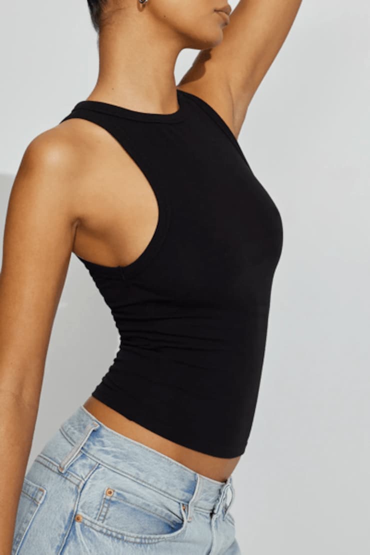 High Neck Cotton Tank Top Black - Image 2